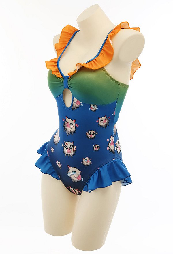Traje de baño kawaii para bañarse Traje de baño de una pieza con volantes y estampado de dibujos animados