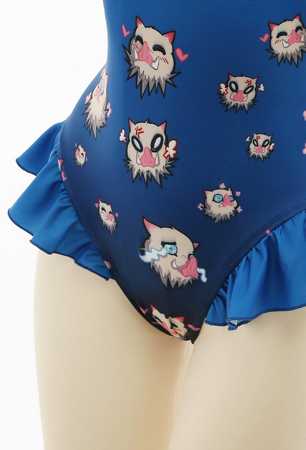 Traje de baño kawaii para bañarse Traje de baño de una pieza con volantes y estampado de dibujos animados