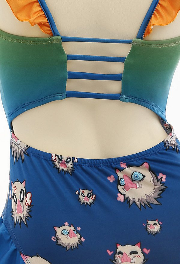 Traje de baño kawaii para bañarse Traje de baño de una pieza con volantes y estampado de dibujos animados