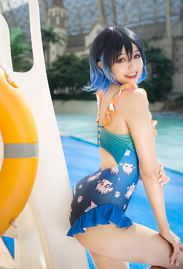 Traje de baño kawaii para bañarse Traje de baño de una pieza con volantes y estampado de dibujos animados