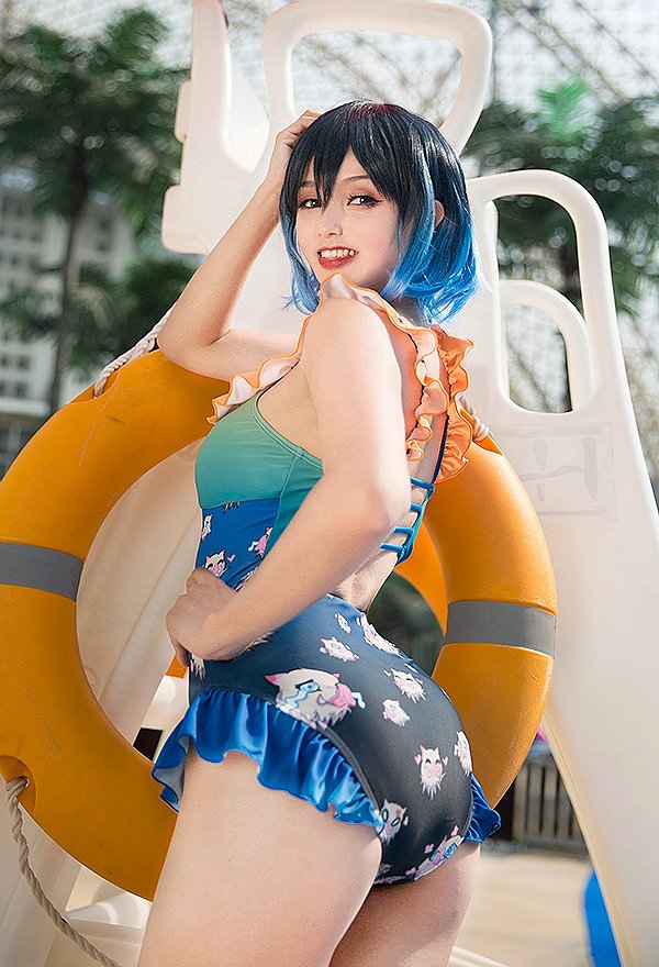 Traje de baño kawaii para bañarse Traje de baño de una pieza con volantes y estampado de dibujos animados