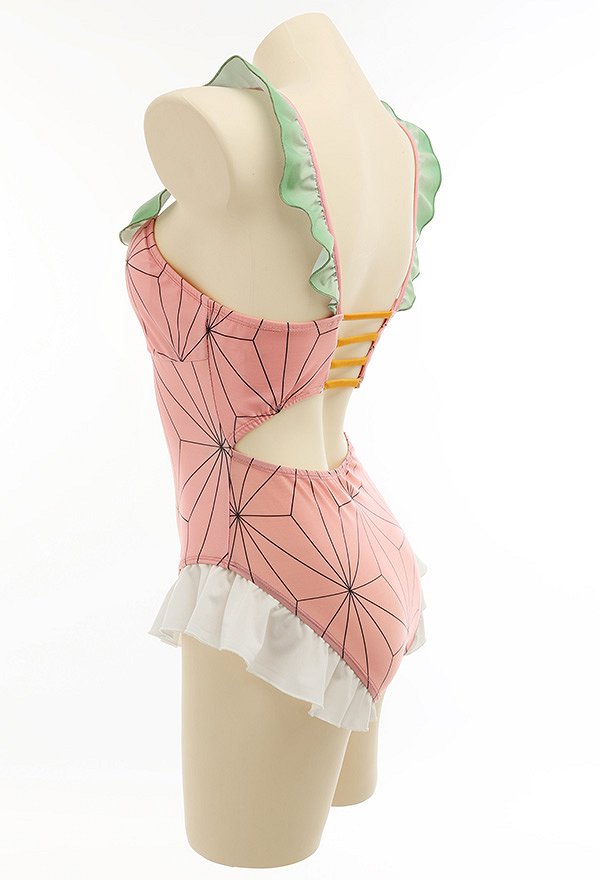 Miccostumes Swimsuits Sexy for Bathing Ruffled One-Piece Bathing Suit Lace Up Swimwear