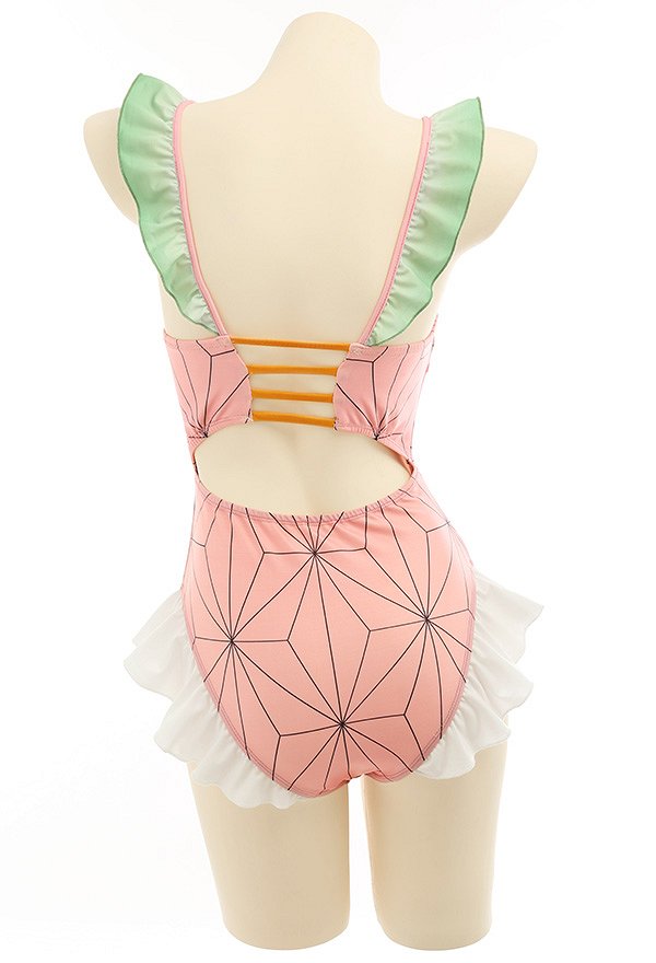 Miccostumes Swimsuits Sexy for Bathing Ruffled One-Piece Bathing Suit Lace Up Swimwear