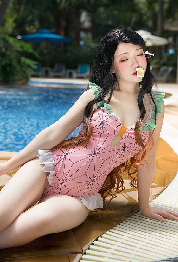 Miccostumes Swimsuits Sexy for Bathing Ruffled One-Piece Bathing Suit Lace Up Swimwear