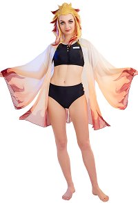 Swimsuits Bikini Set Back Prints Top and Bottoms Two-Piece Bathing Suit Swimwear with Flame Pillar Pattern Haori Kimono Cover-Up