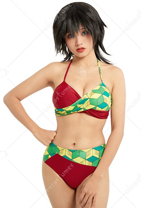 Miccostumes Swimsuits Bikini Set Swimsuit Criss Cross Halfter Neckholder Top Badeanzug Cosplay Bademode