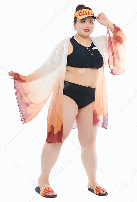 Maillot de bain cosplay KNY Flame grande taille avec cache-maillot Maillot de bain deux pièces avec haori