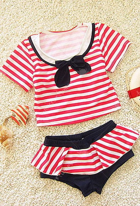 Swimsuit pour Filles Maillot de Bain Enfant Deux Pièces Top Culotte Kawaii avec Rayures Rouges Blanches