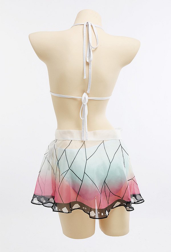 Maillot de Bain Deux Pièces Bikini Motif Papillon Cosplay Costume avec Jupe