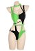 Maillot de bain une pièce sexy pour femme dérivé de Shego vert gothique et noir avec découpes et empiècements