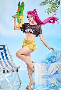 Kpop Slayers Derivative Main Dancer Printed Top and Swim Skort Two-piece Swimsuit with Cover-up