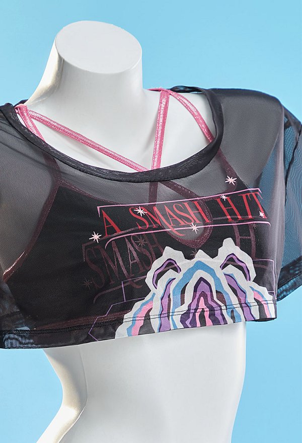 K-POP: Cazadoras de Demonios Traje de baño Split Estampado Top y Falda Pantalónes con Encubrimiento y Cadena en la Cintura K-POP: Cazadoras de Demonios Traje de baño Split Estampado Top y Falda Pantalónes con Encubrimiento y Cadena en la Cintura