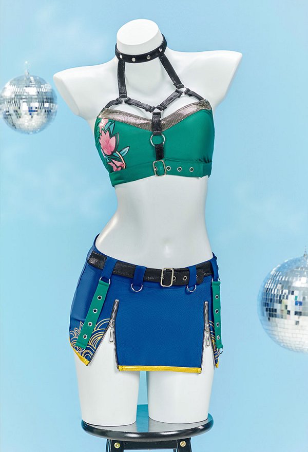 Kpop Slayers Rapper Derivative Zweiteiliger Badeanzug Bedrucktes Neckholder Top und Rock mit Reißverschluss Kpop Slayers Rapper Derivative Zweiteiliger Badeanzug Bedrucktes Neckholder Top und Rock mit Reißverschluss