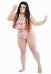 Maillot de bain deux pièces rose à taille haute et volants superposés pour femmes KNY Red Bean Cosplay taille forte kawaii