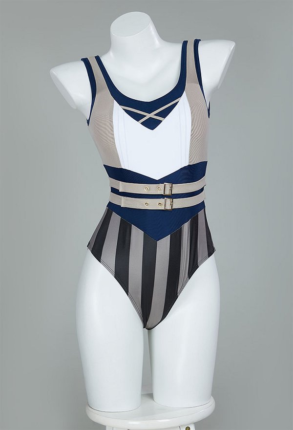 Derivative One Piece Swimsuit Badeanzug Gestreifter Badeanzug Bodysuit mit Wickelrock Derivative One Piece Swimsuit Badeanzug Gestreifter Badeanzug Bodysuit mit Wickelrock