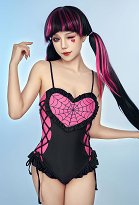 Ula Derivative Bathing Suit Heart Spider Web Print Criss Cross Backless One-piece Swimwear Ula Derivative Bathing Suit Heart Spider Web Print Criss Cross Backless One-piece Swimwear