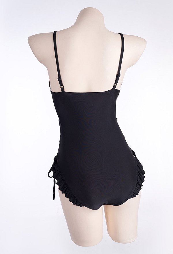 Ula Derivative Swimsuit One-Piece Badeanzug Schwarz Pink Herz Bademode Spinnennetz Bodysuit
