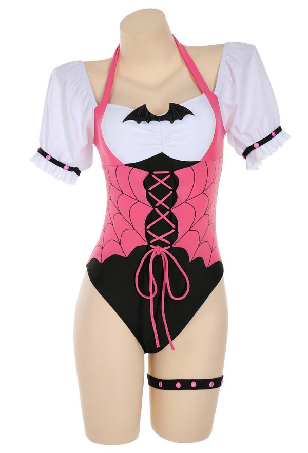 Maillots de bain dérivés Draculaura pour femmes Maillot de bain une pièce croisé sur le devant gainant avec ornements sur la poitrine et anneau pour les jambes