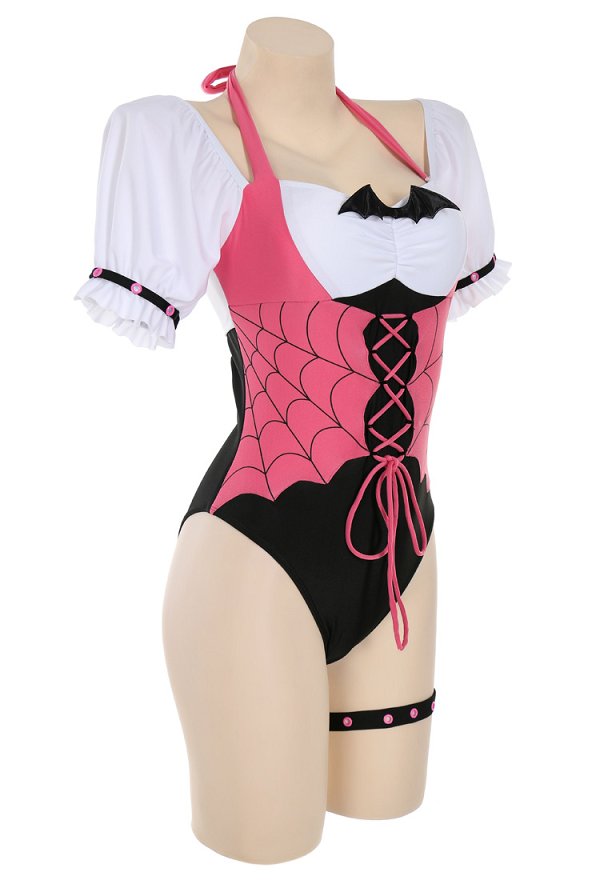 Maillots de bain dérivés Draculaura pour femmes Maillot de bain une pièce croisé sur le devant gainant avec ornements sur la poitrine et anneau pour les jambes