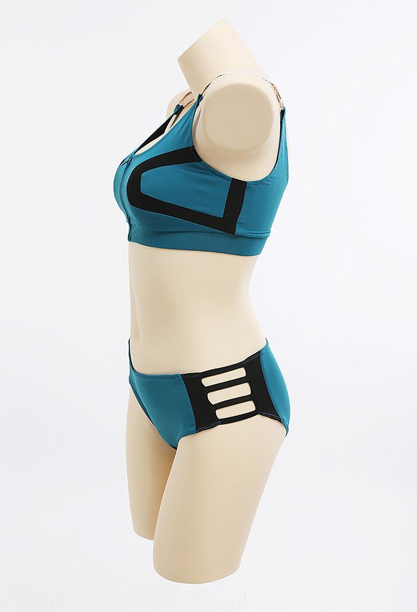 Trajes de baño Camisola empalmada para baño Conjunto de bikini dividido Anillos de metal Top y pantalones cortos de cintura baja Traje de baño de dos piezas Traje de baño