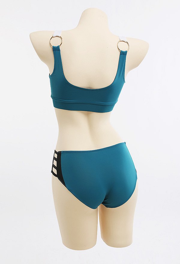 Trajes de baño Camisola empalmada para baño Conjunto de bikini dividido Anillos de metal Top y pantalones cortos de cintura baja Traje de baño de dos piezas Traje de baño