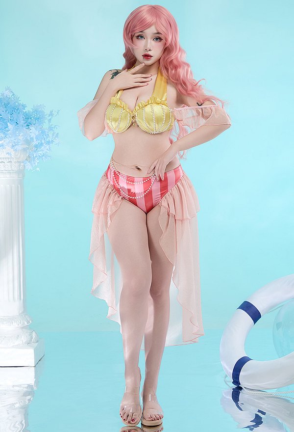 Traje de Baño de Dos Piezas Derivado de Princesa Sirena Top Halter Bañador con Mangas y Cadena en la Cintura Traje de Baño de Dos Piezas Derivado de Princesa Sirena Top Halter Bañador con Mangas y Cadena en la Cintura