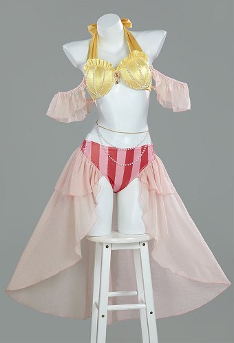 Traje de Baño de Dos Piezas Derivado de Princesa Sirena Top Halter Bañador con Mangas y Cadena en la Cintura