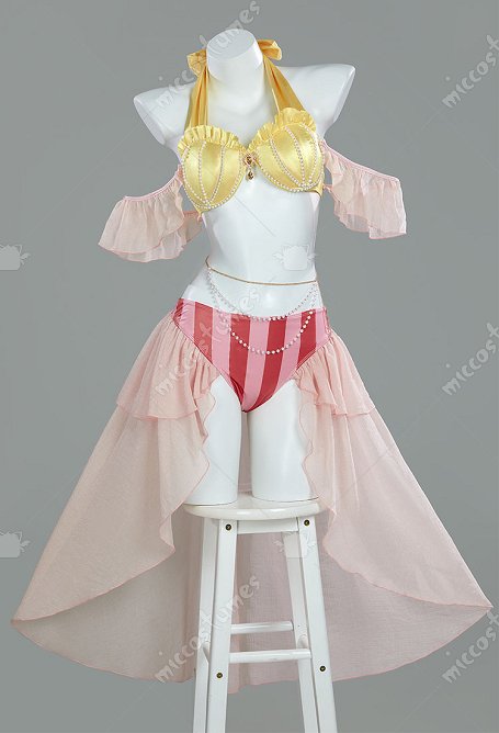Traje de Baño de Dos Piezas Derivado de Princesa Sirena Top Halter Bañador con Mangas y Cadena en la Cintura