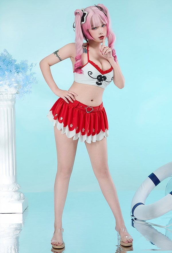 Perona Derivada Traje de baño de dos piezas con estampado Halter Top Falda Traje de baño con cubierta de gasa Perona Derivada Traje de baño de dos piezas con estampado Halter Top Falda Traje de baño con cubierta de gasa