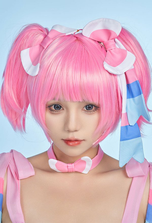 PM Derivado Kawaii Bikini rosa con volantes top con cordones y pantalones cortos de cintura baja dos piezas
