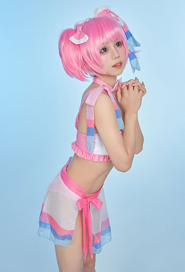 PM Derivado Kawaii Bikini rosa con volantes top con cordones y pantalones cortos de cintura baja dos piezas