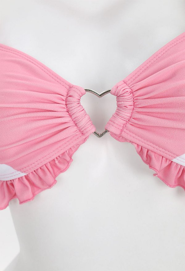 PM Derivado Kawaii Bikini rosa con volantes top con cordones y pantalones cortos de cintura baja dos piezas