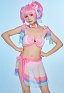 PM Derivado Kawaii Bikini rosa con volantes top con cordones y pantalones cortos de cintura baja dos piezas