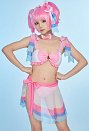PM Derivado Kawaii Bikini rosa con volantes top con cordones y pantalones cortos de cintura baja dos piezas