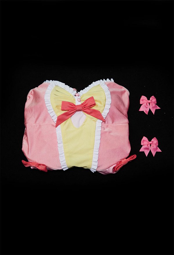 Puella Magi Madoka Derivado Cosplay Lindo traje de baño enterizo estampado con pinza para el cabello con lazo Puella Magi Madoka Derivado Cosplay Lindo traje de baño enterizo estampado con pinza para el cabello con lazo