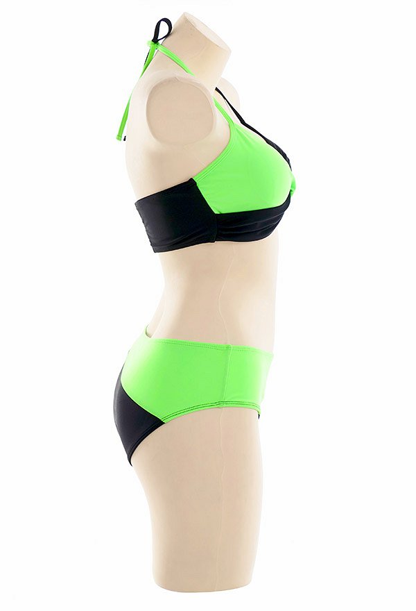 Miccostumes Trajes de Baño Verde Negro Contraste Sexy Conjunto de Bikini Sujetador Halter y Braga de Dos Piezas