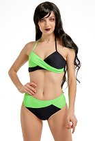 Miccostumes Swimsuits Green Black Contrast for Bathing Sexy Bikini Set Halter Top and Shorts Two Piece Bathing Suit Swimwear Miccostumes Swimsuits Green Black Contrast for Bathing Sexy Bikini Set Halter Top and Shorts Two Piece Bathing Suit Swimwear