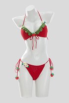 Lindo conjunto de bikini de punto de fresa con lazo en el cuello halter Lindo conjunto de bikini de punto de fresa con lazo en el cuello halter