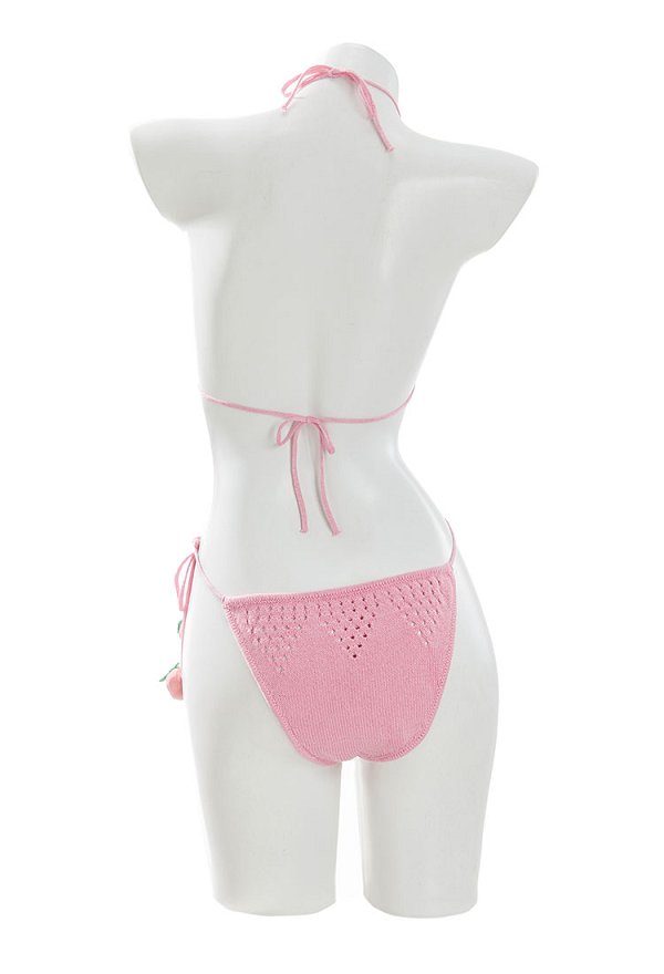 Kawaii Erdbeer Strick Bikini Set Bademode Neckholder Zweiteiler Two Piece Swimsuit Badeanzug