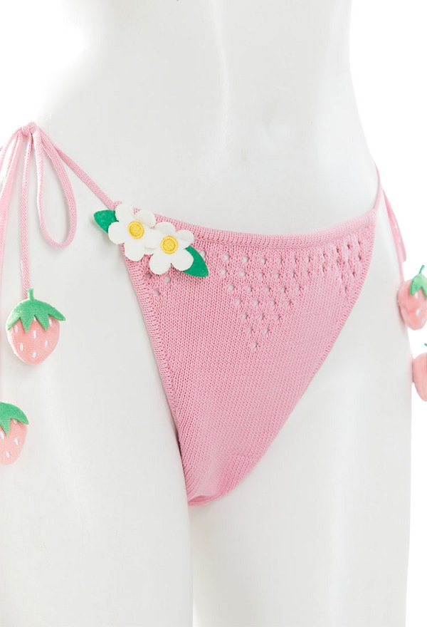 Kawaii Erdbeer Strick Bikini Set Bademode Neckholder Zweiteiler Two Piece Swimsuit Badeanzug