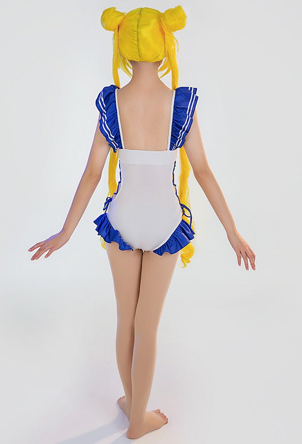 Miccostumes Swimsuits Ruffled for Bathing Lace-up One-Piece Bathing Suit Bow Decoration Swimwear