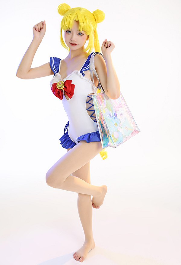 Miccostumes Swimsuits Ruffled for Bathing Lace-up One-Piece Bathing Suit Bow Decoration Swimwear