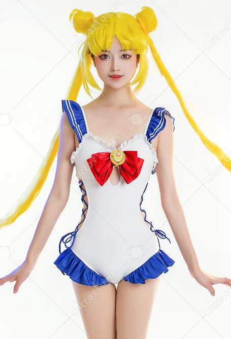 Miccostumes Swimsuits Kawaii Badeanzug Criss Kreuz Seil Bademode mit Bogen Bodysuit Rüschen