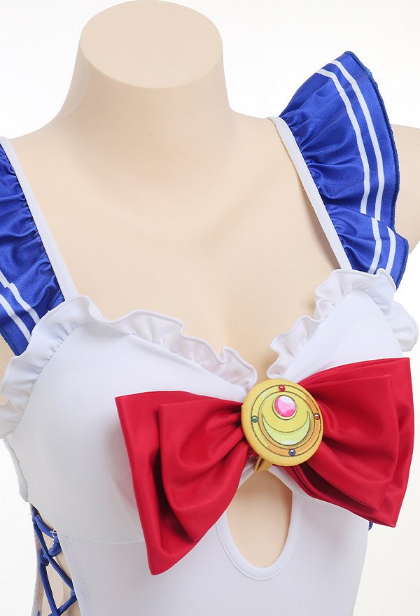 Miccostumes Swimsuits Ruffled for Bathing Lace-up One-Piece Bathing Suit Bow Decoration Swimwear
