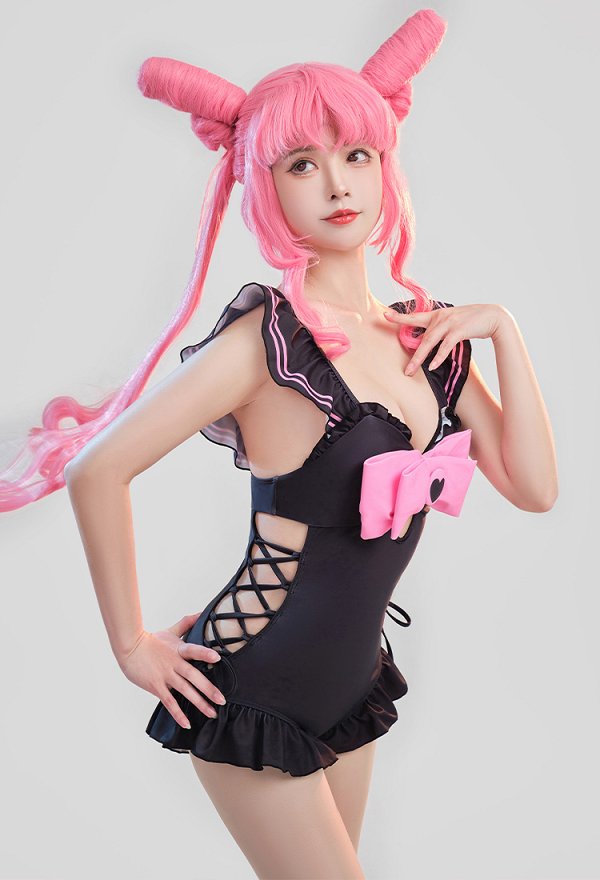 Sexy Swimsuit for Bathing Ruffled Bowknot Bathing Suit Lace-Up One-Piece Swimwear
