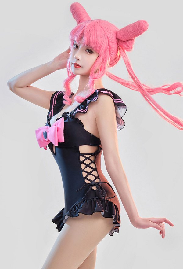 Sexy Swimsuit for Bathing Ruffled Bowknot Bathing Suit Lace-Up One-Piece Swimwear