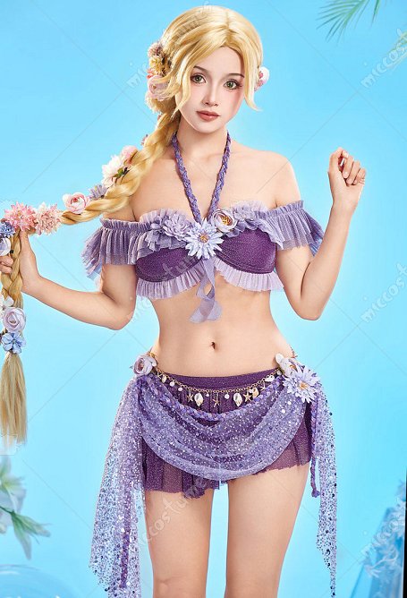 Tangled Rapunzel Derivado Traje de baño de dos piezas con top halter y falda con cadena en la cintura