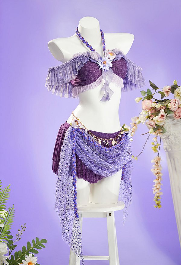 Tangled Rapunzel Derivado Traje de baño de dos piezas con top halter y falda con cadena en la cintura