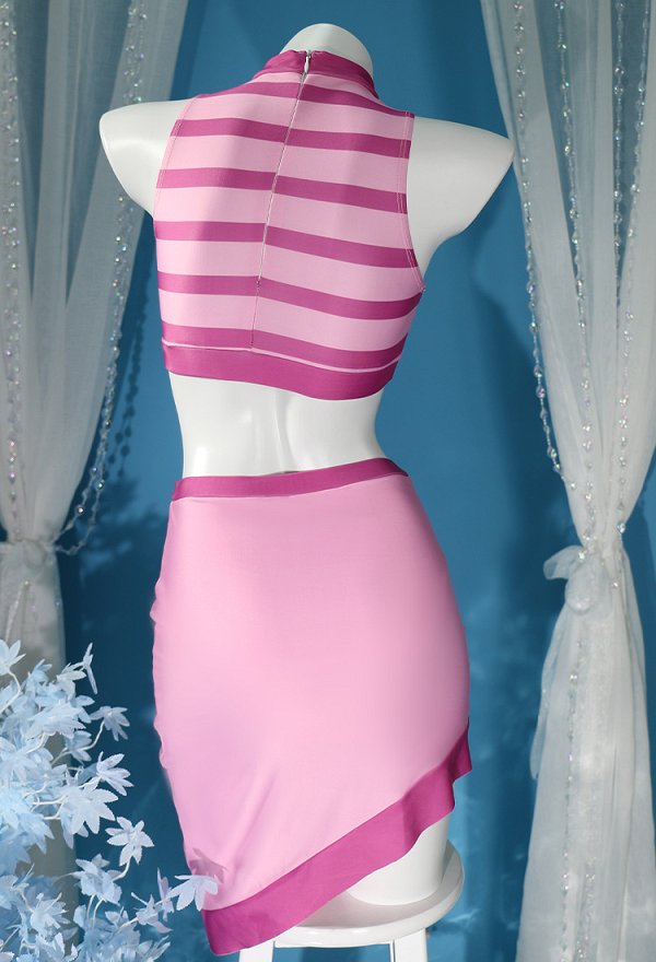 Enid Sinclair Derivative Bathing Suit Striped Crop Top and Skort with Gloves Two Piece Swimwear