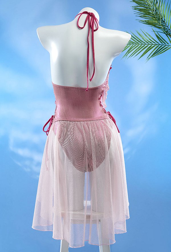 Flora Derivative One Piece Badeanzug Feenrosa Hohler Neckholder Swismuit mit Kettenärmeln Flora Derivative One Piece Badeanzug Feenrosa Hohler Neckholder Swismuit mit Kettenärmeln